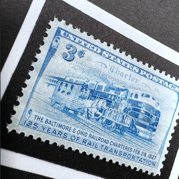 B&O Railroad Framed Postage Stamp Art 4x4 USA #1006 - Picture 1 of 4